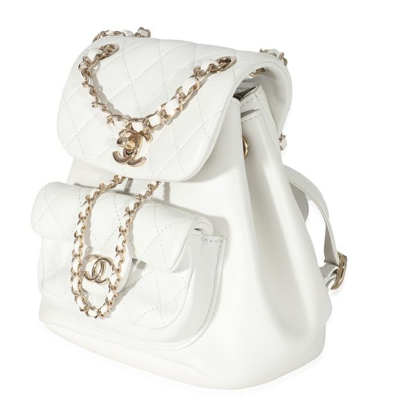Chanel White Shiny Aged Quilted Lambskin Small Duma Drawstring Backpack - Picture 2 of 7